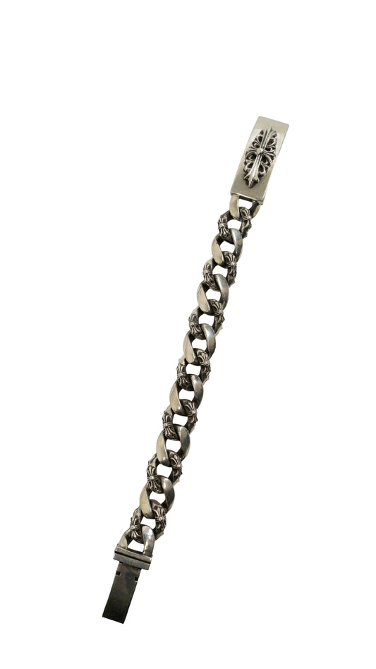 Silver ID Cross Fancy Link Bracelet