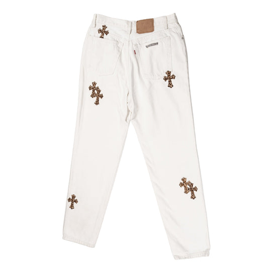 Levi's 501 Leopard Cross Patch White Jeans