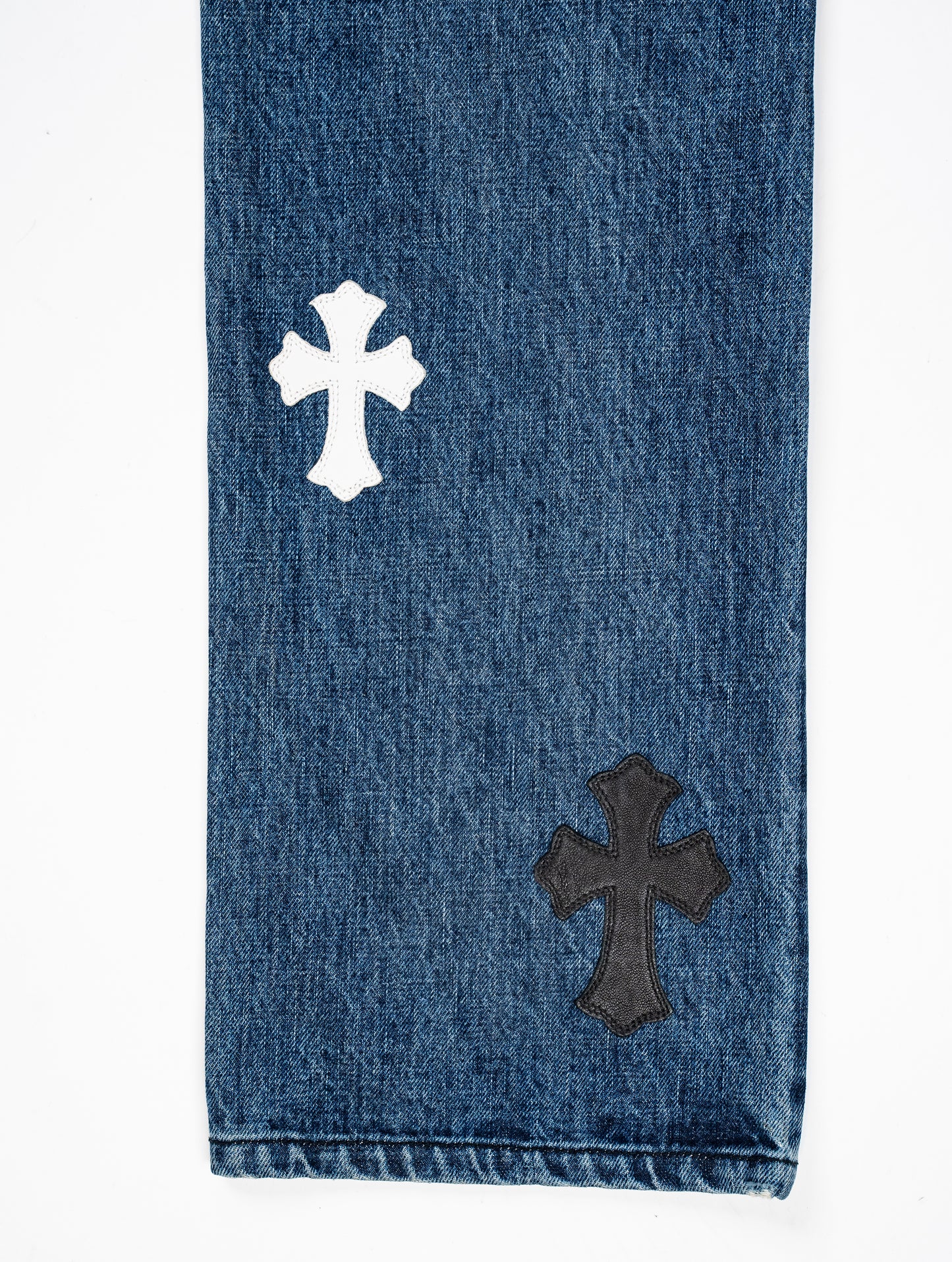 Indigo Denim Jeans Black White & Brown Patches