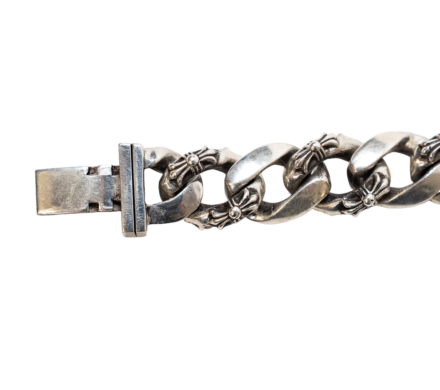 Silver Plus Cross Fancy Link Box ID Bracelet