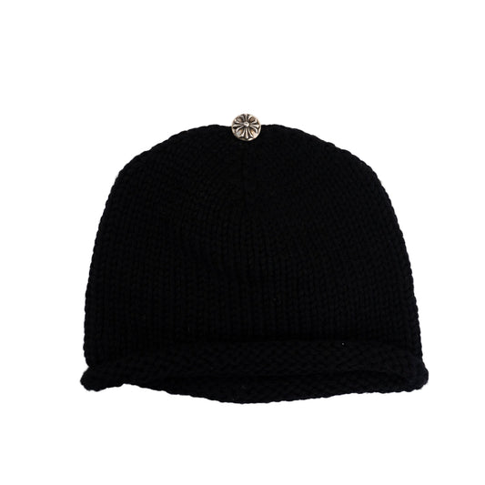Cashmere Cross Leather Patch Black Beanie