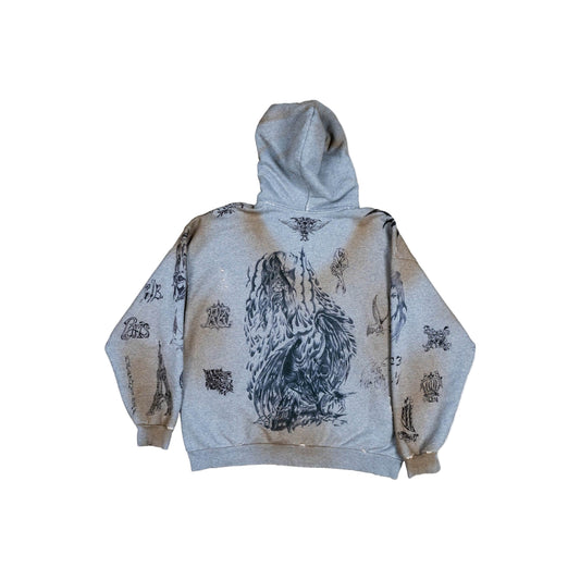Skater Graffiti Zip-Up Hoodie 'Heather Grey'