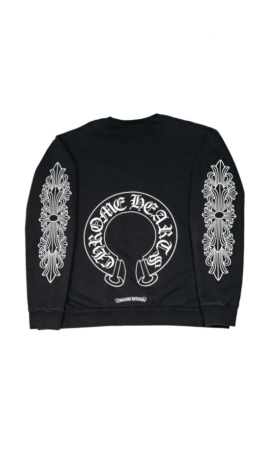 Horseshoe Floral Sleeve Black Crewneck Sweatshirt