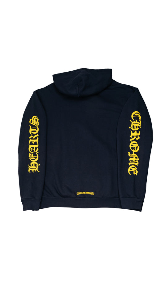 Yellow Script Sleeve Navy Hoodie