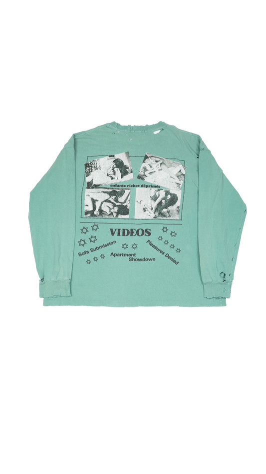 Pleasures Denied' Teal Distressed Long Sleeve