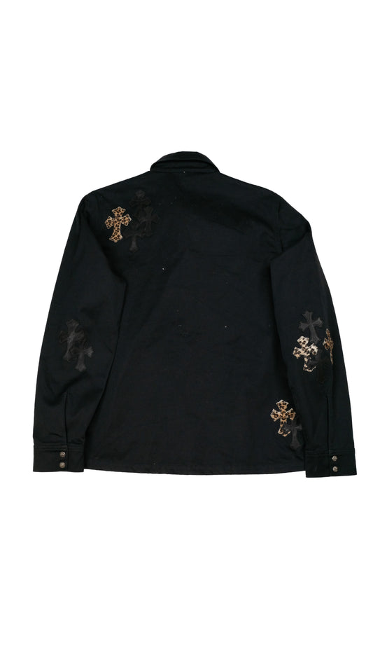 Leopard Patch Work Dog Shirt Jacket