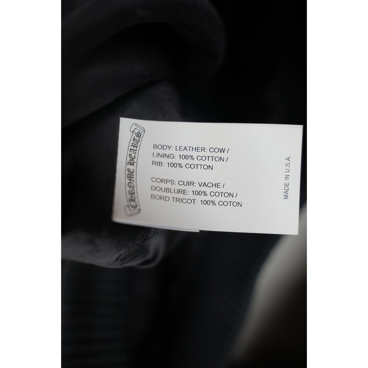 Black Leather White Script Zip Up Jacket