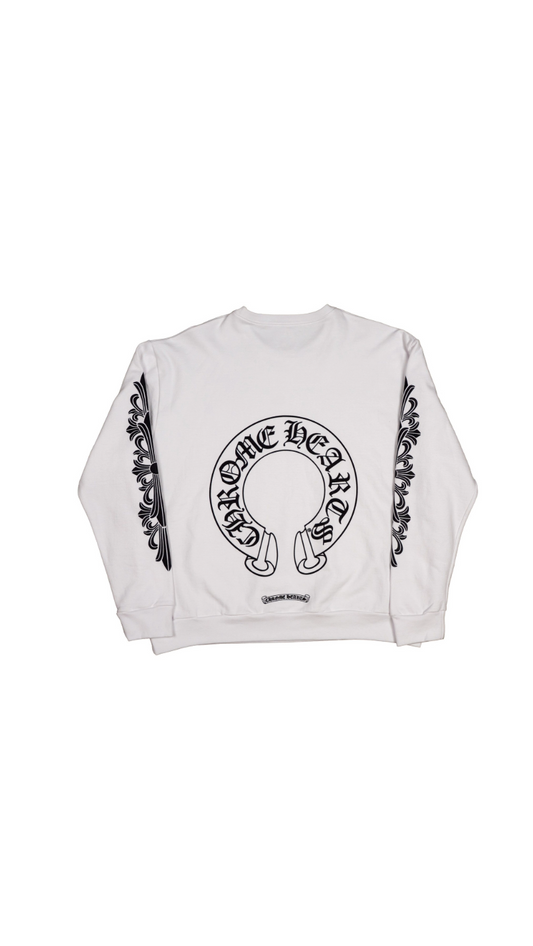 Horseshoe Floral Sleeve White Crewneck Sweatshirt