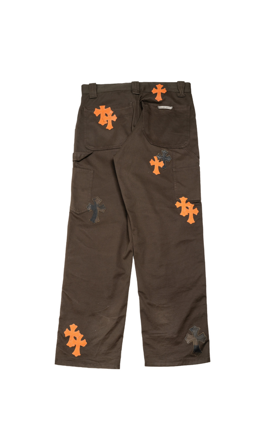 Brown Orange Cross Patch Carpenter Pants