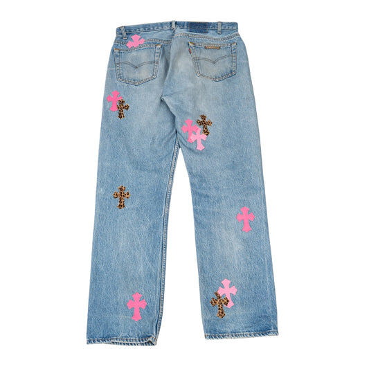 1/1 501 Levi's Cheetah/Pink Cross Patch Jeans