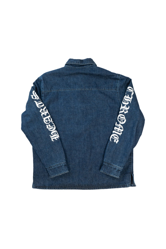 Blue And White Script Padded Denim Jacket