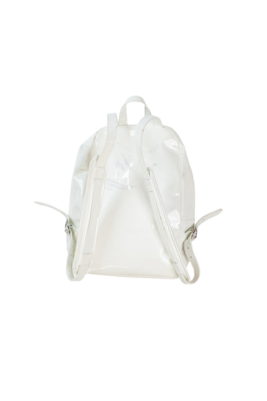 White Patent Leather Multicolor Cross Patch Backpack