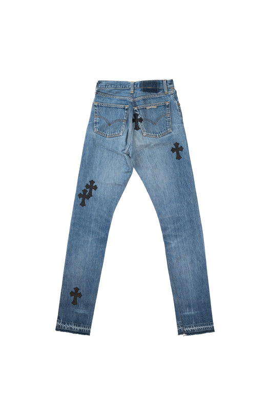 Blue 501 Levi's Black Cross Patch Jeans