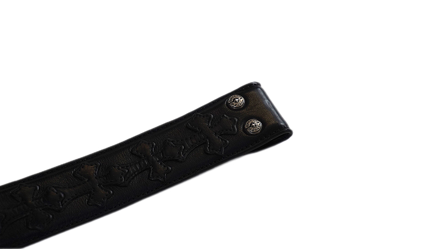 Black Cemetery Cross Patch Leather Strap