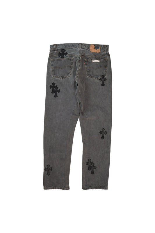Grey 501 Levi's Black Cross Patch Jeans