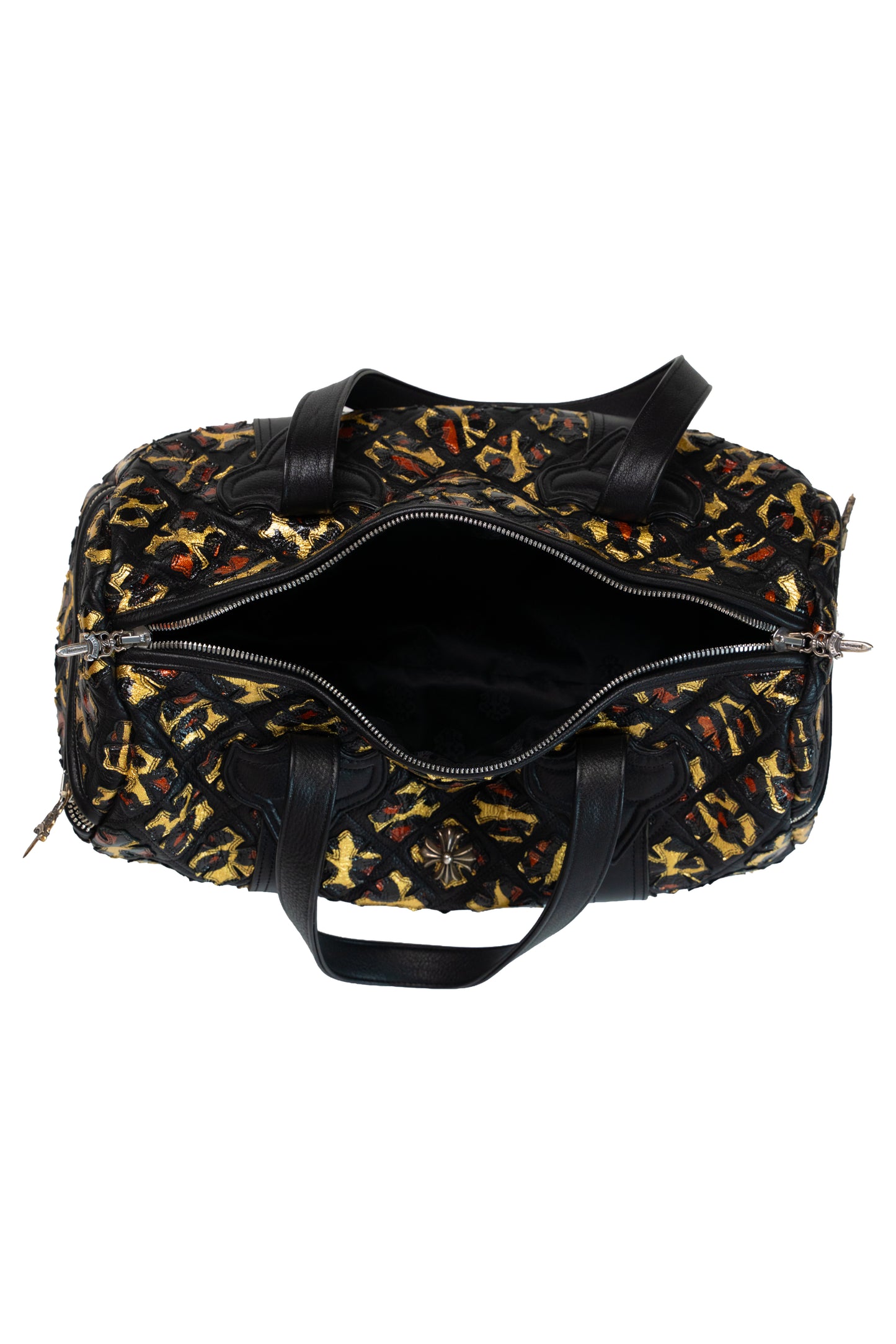 Plus Cross Patch Patent Leather Leopard Duffel Bag