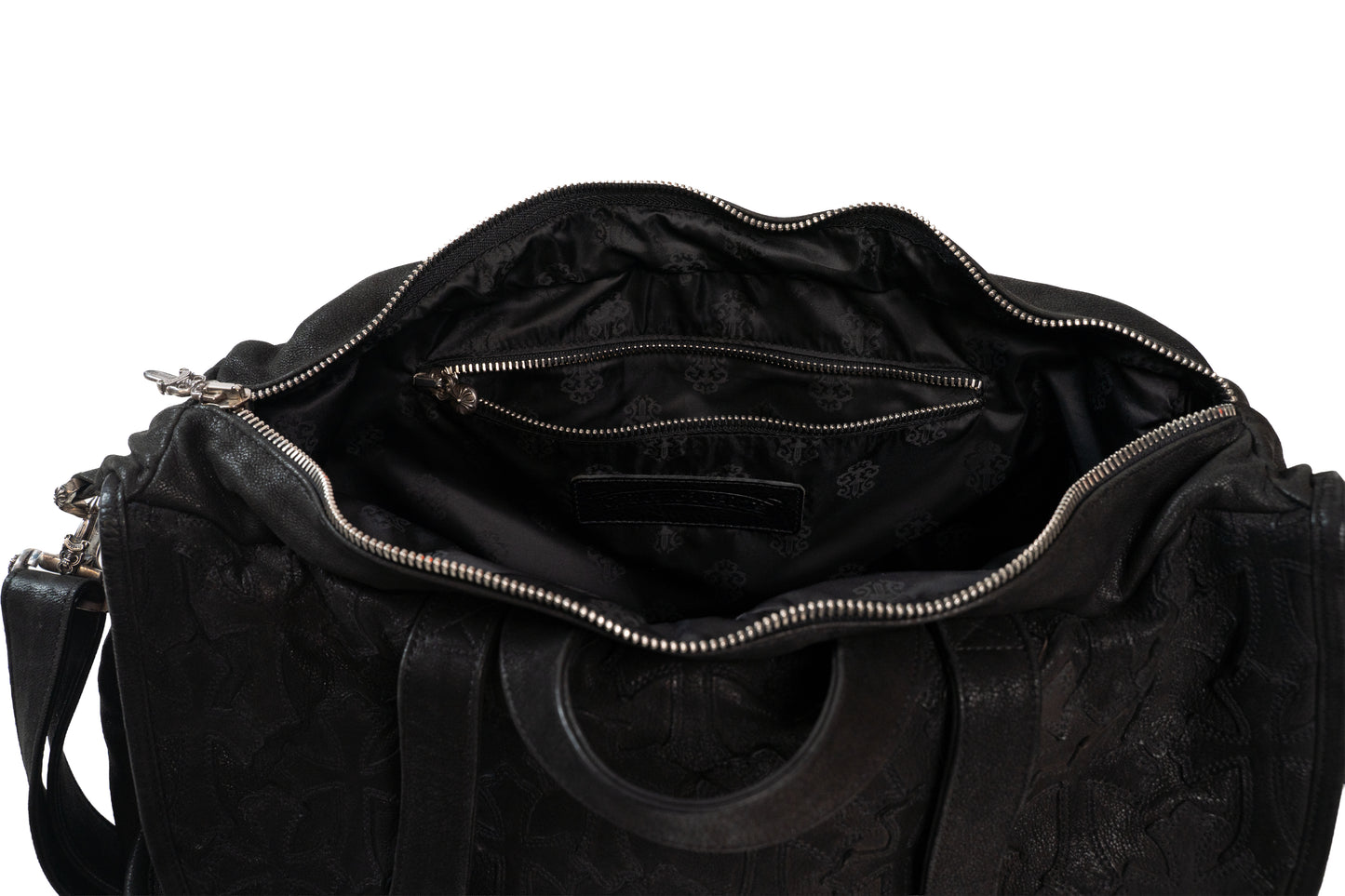 Black Flooded Black Cross Patches Leather Messenger Bag