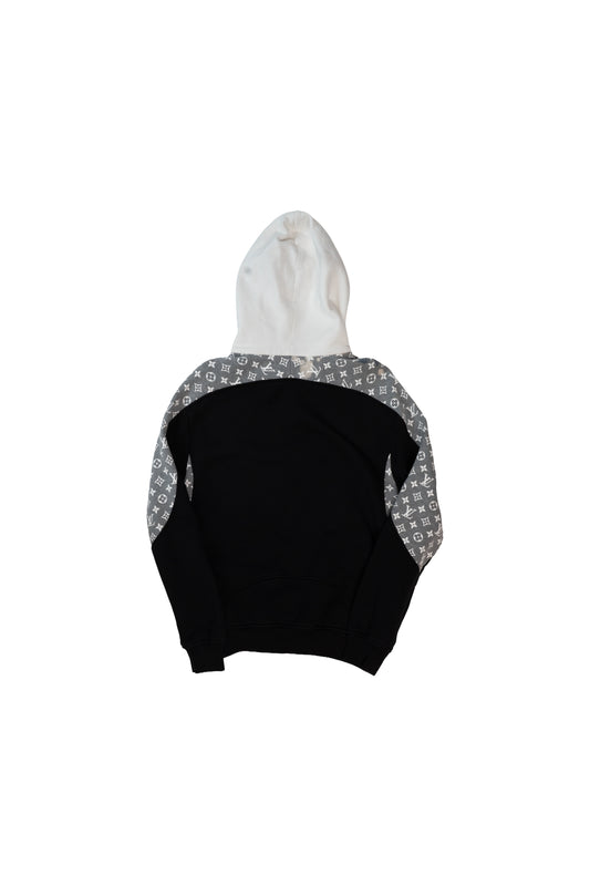 Black Grey & White Monogram Circle Cut Hoodie