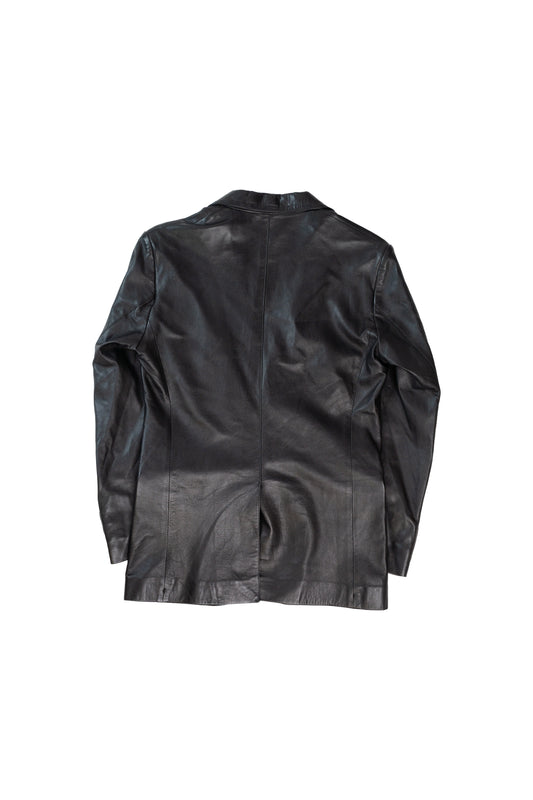 Double Silver Button Black Leather Blazer