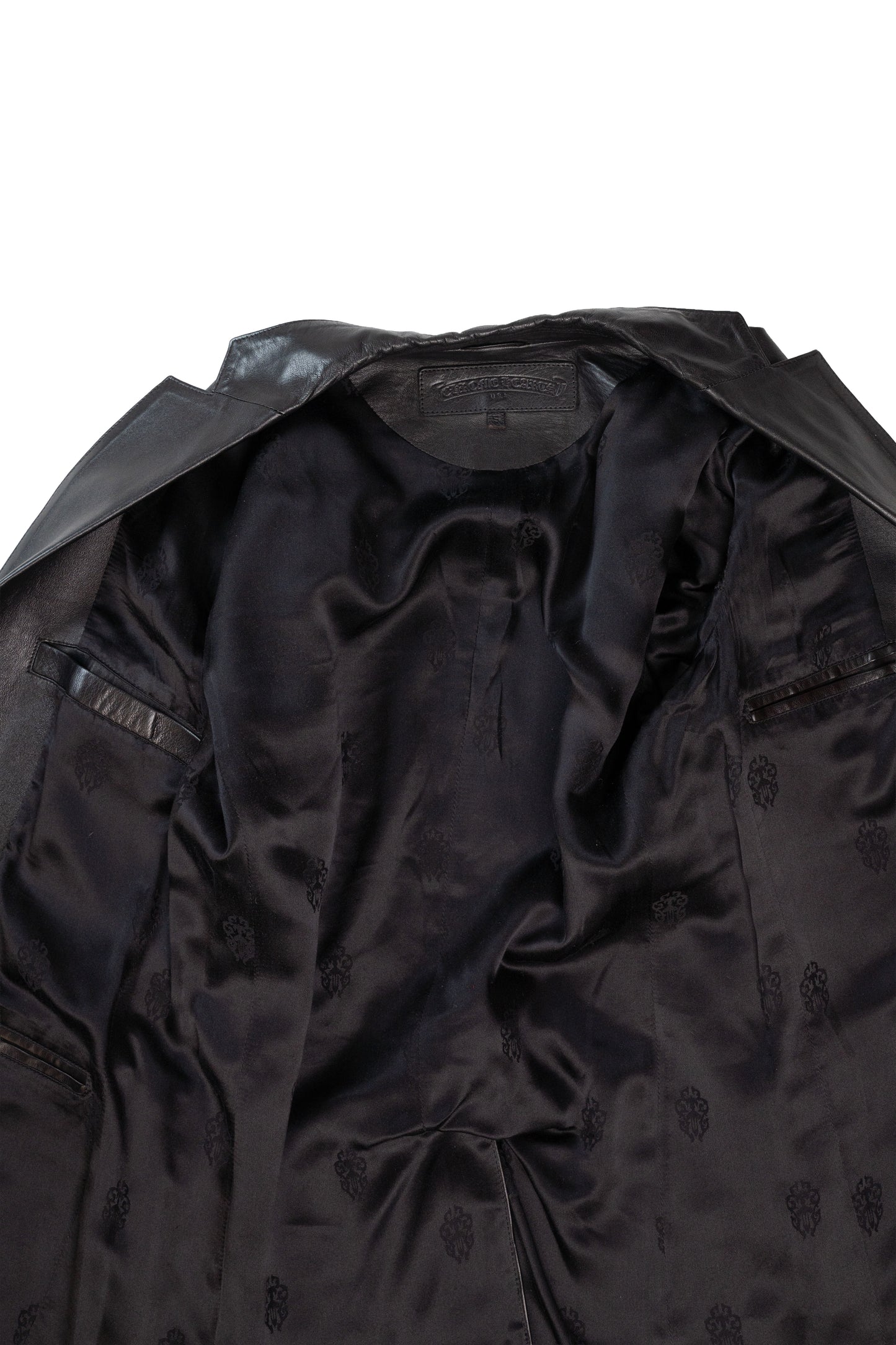 Double Silver Button Black Leather Blazer