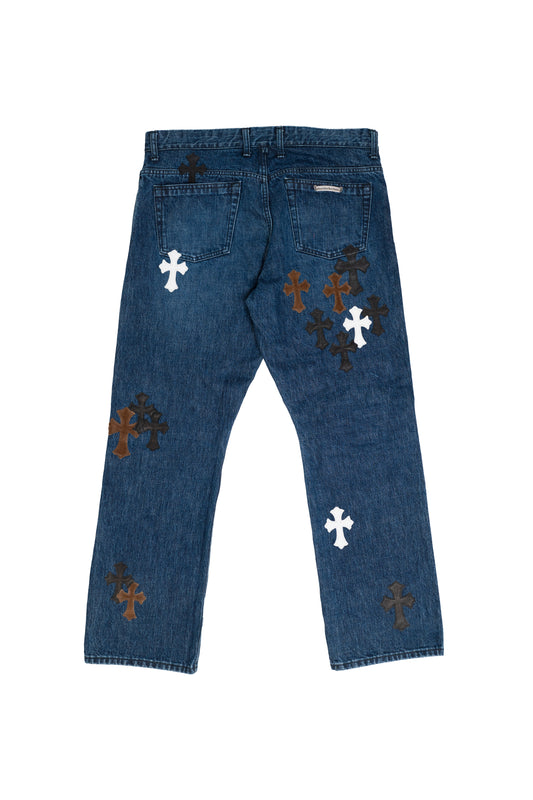 Indigo Denim Fleur Knee Jeans Black White & Brown Patches