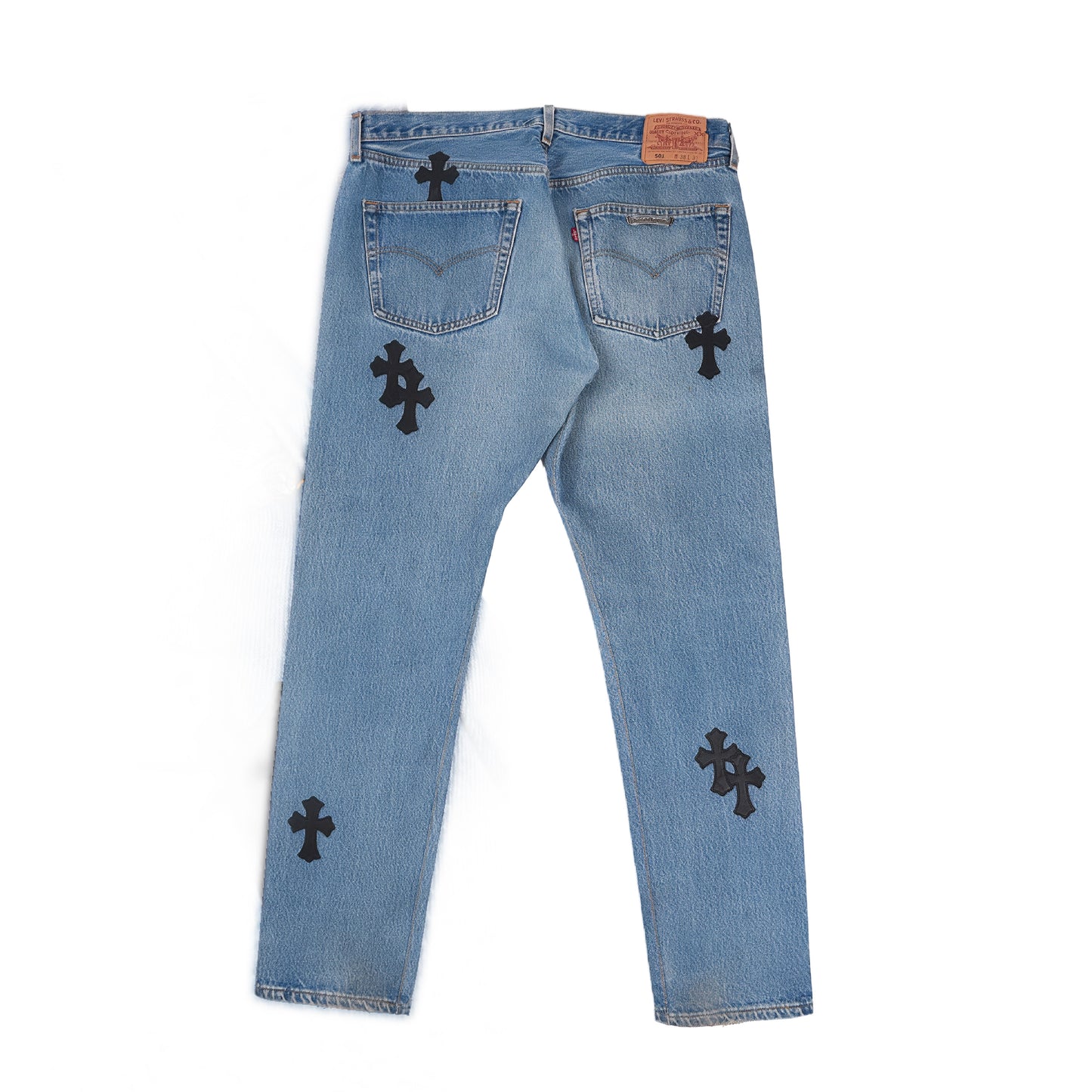 Blue 501 Levi's Black Cross Patch Jeans