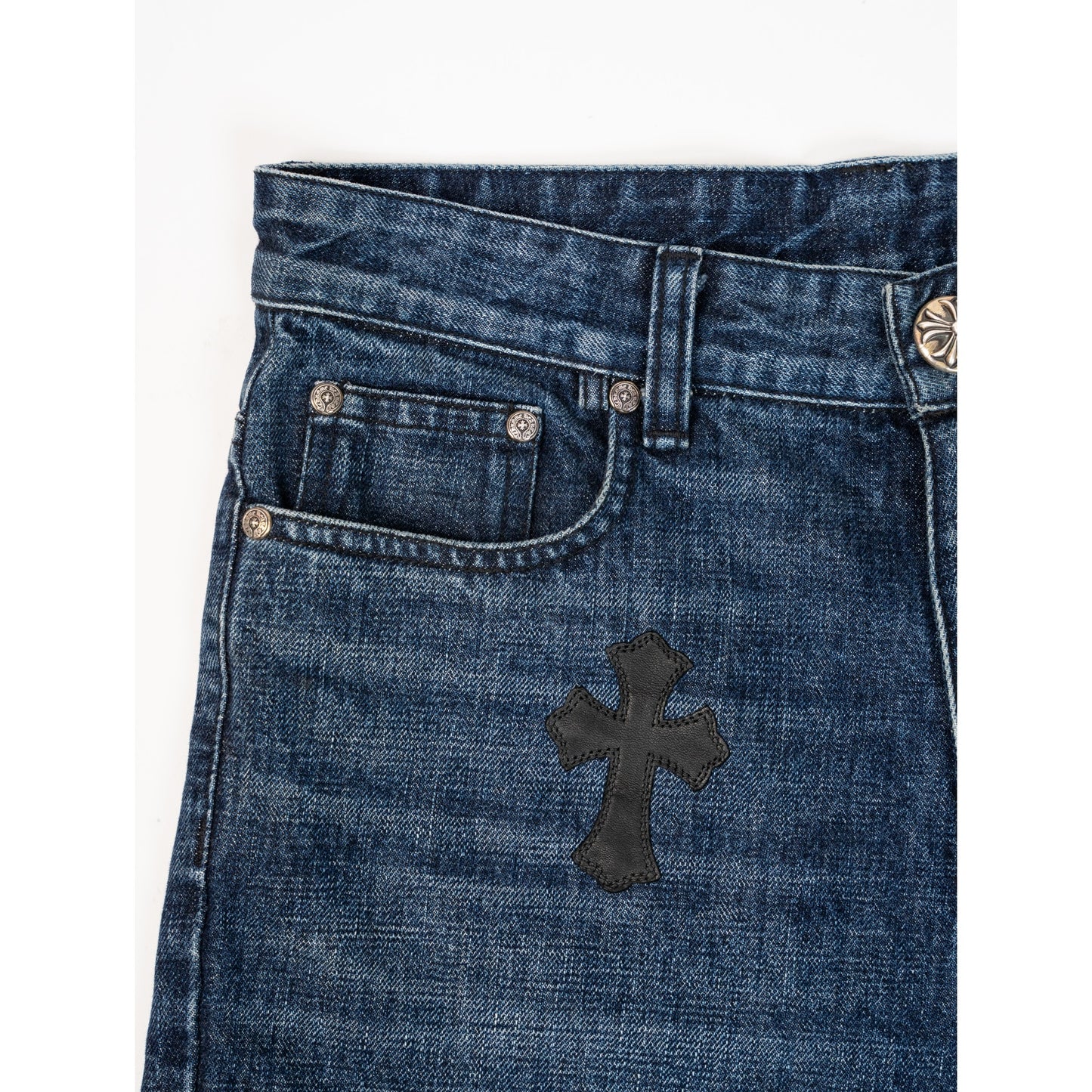 Denim Black Cross Patch Shorts