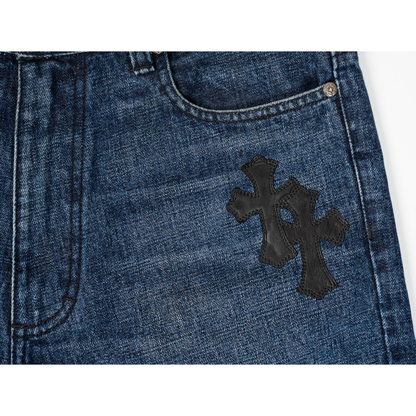 Denim Black Cross Patch Shorts