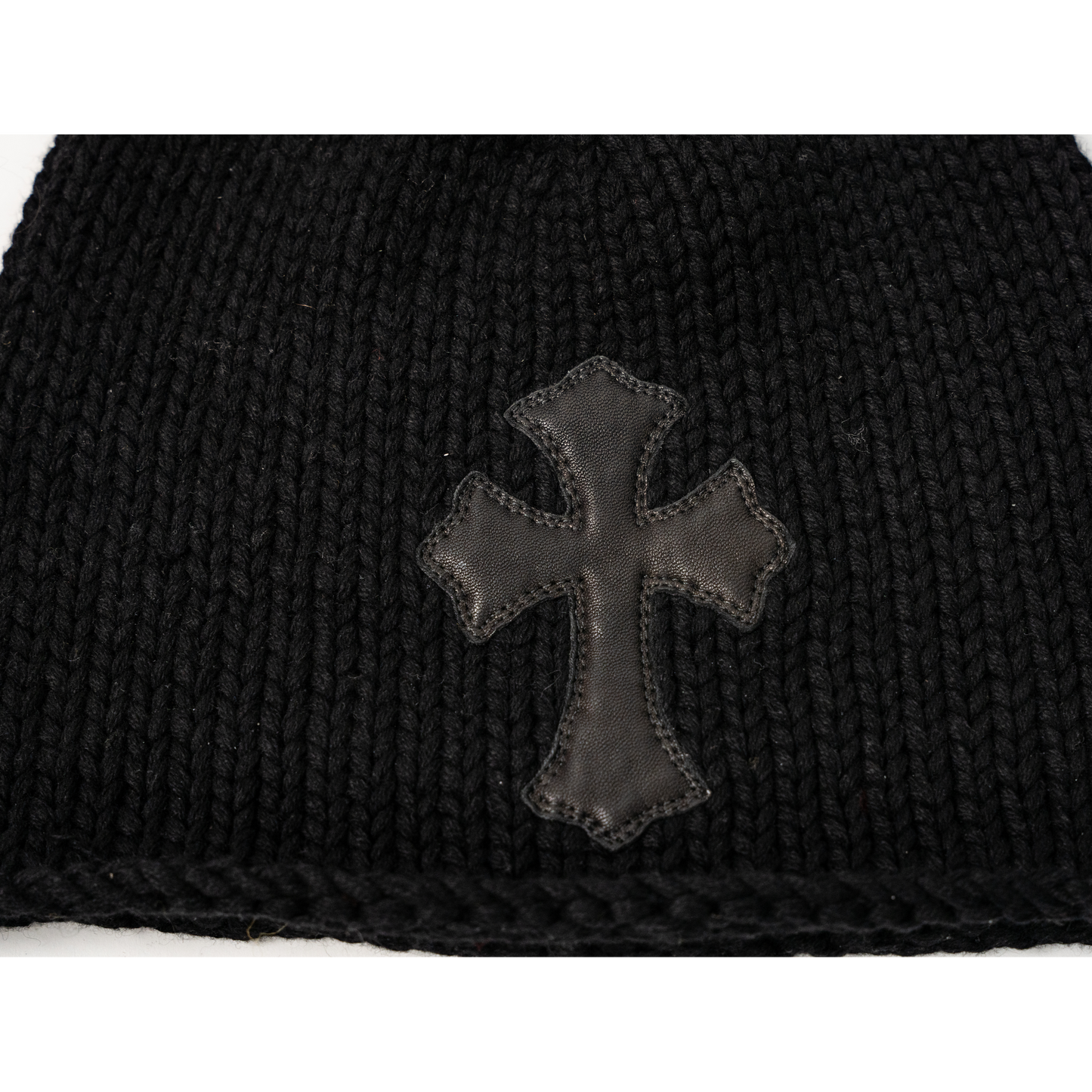 Leather Cross Patch' Knit Beanie