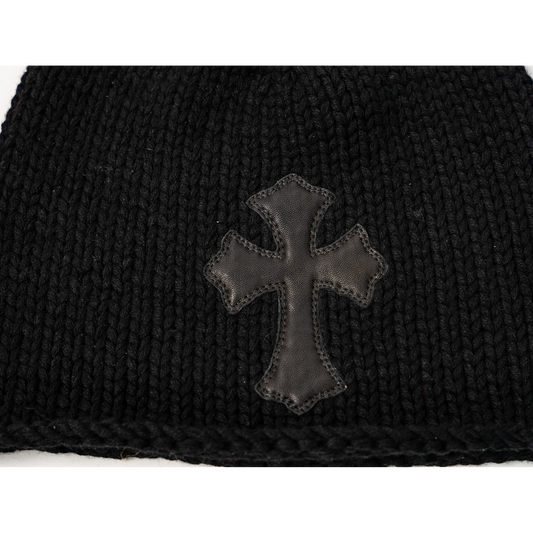 Leather Cross Patch' Knit Beanie