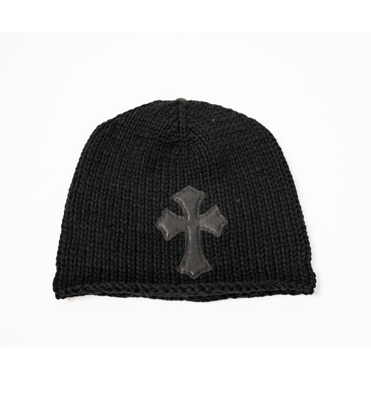Wool Knit Cross Patch Beanie