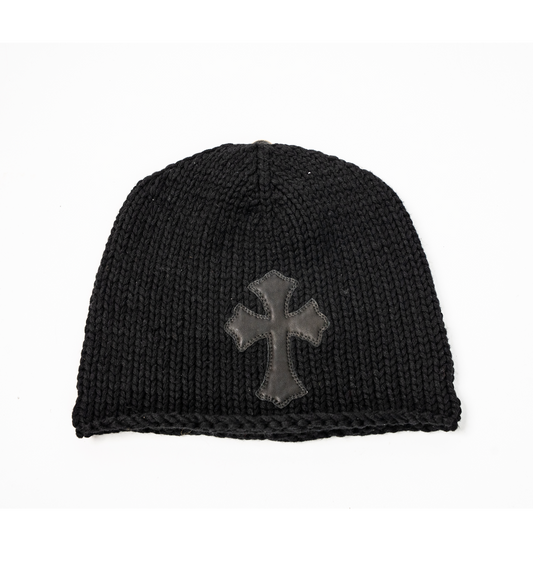 Leather Cross Patch' Knit Beanie
