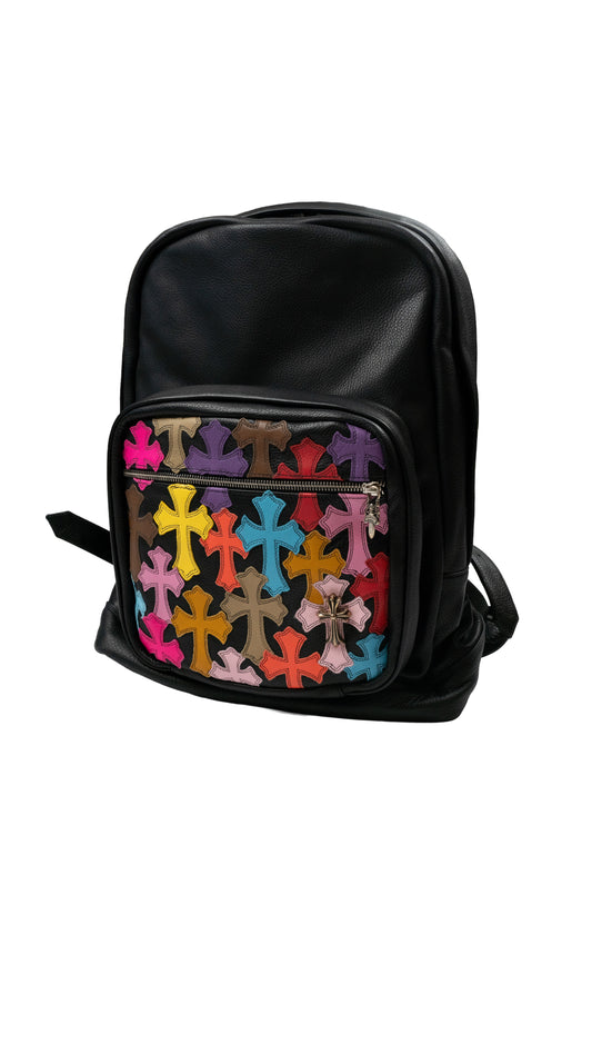 Leather Multicolor Cross Patch Backpack