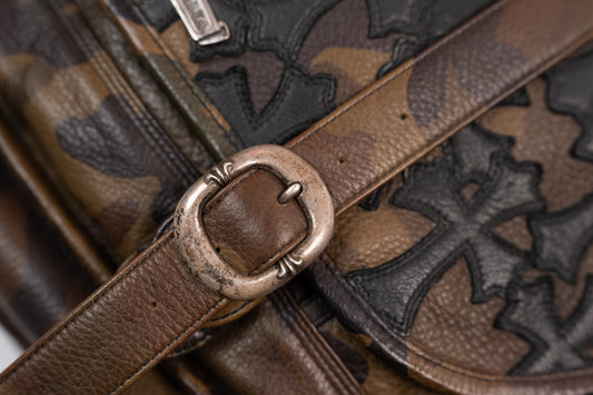 1/1 XL Camo Leather Messenger Bag With Black Cross Patches