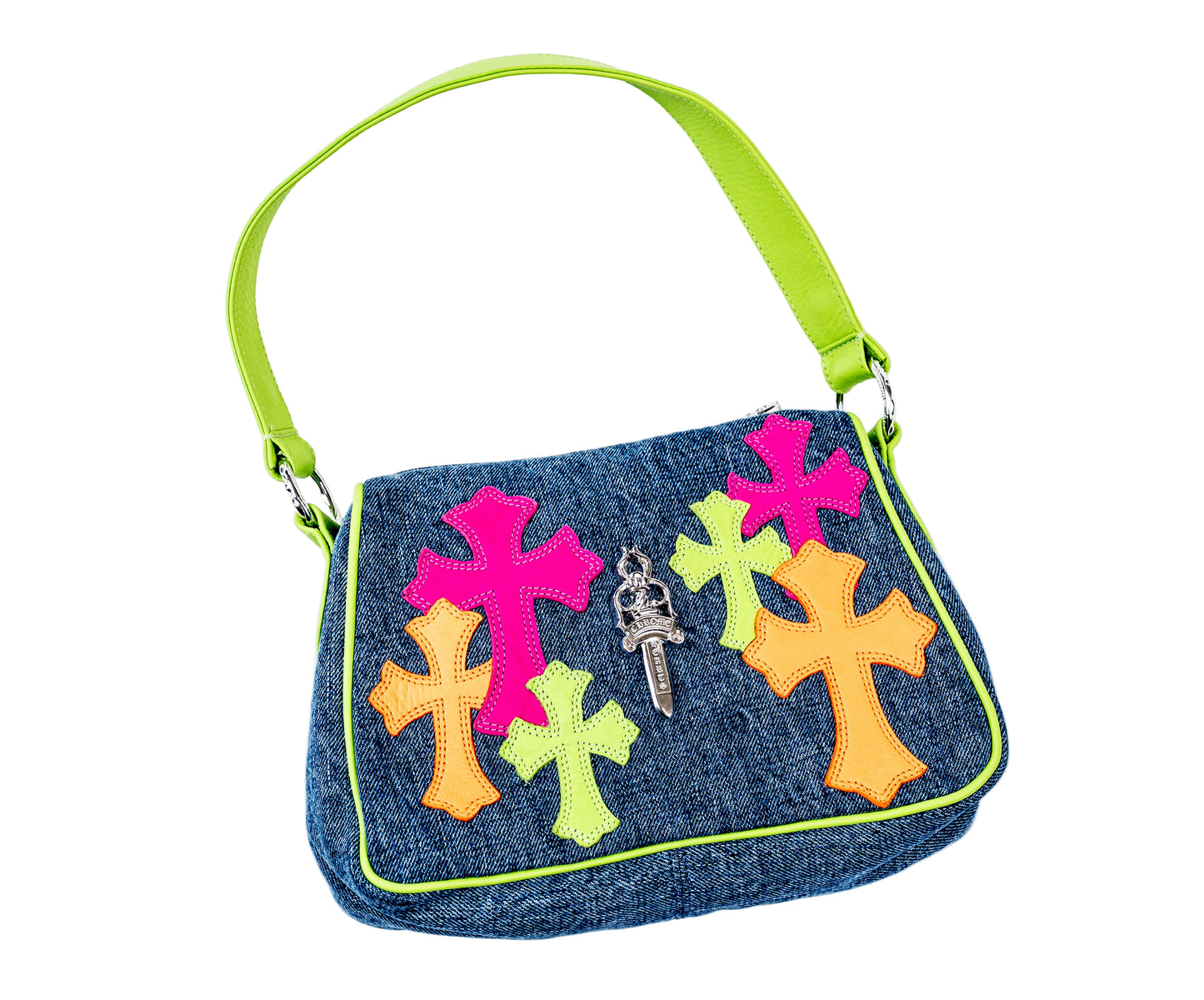 Miami Art Basel Multi-Color Patch Denim Cross Patch Nugget Bag