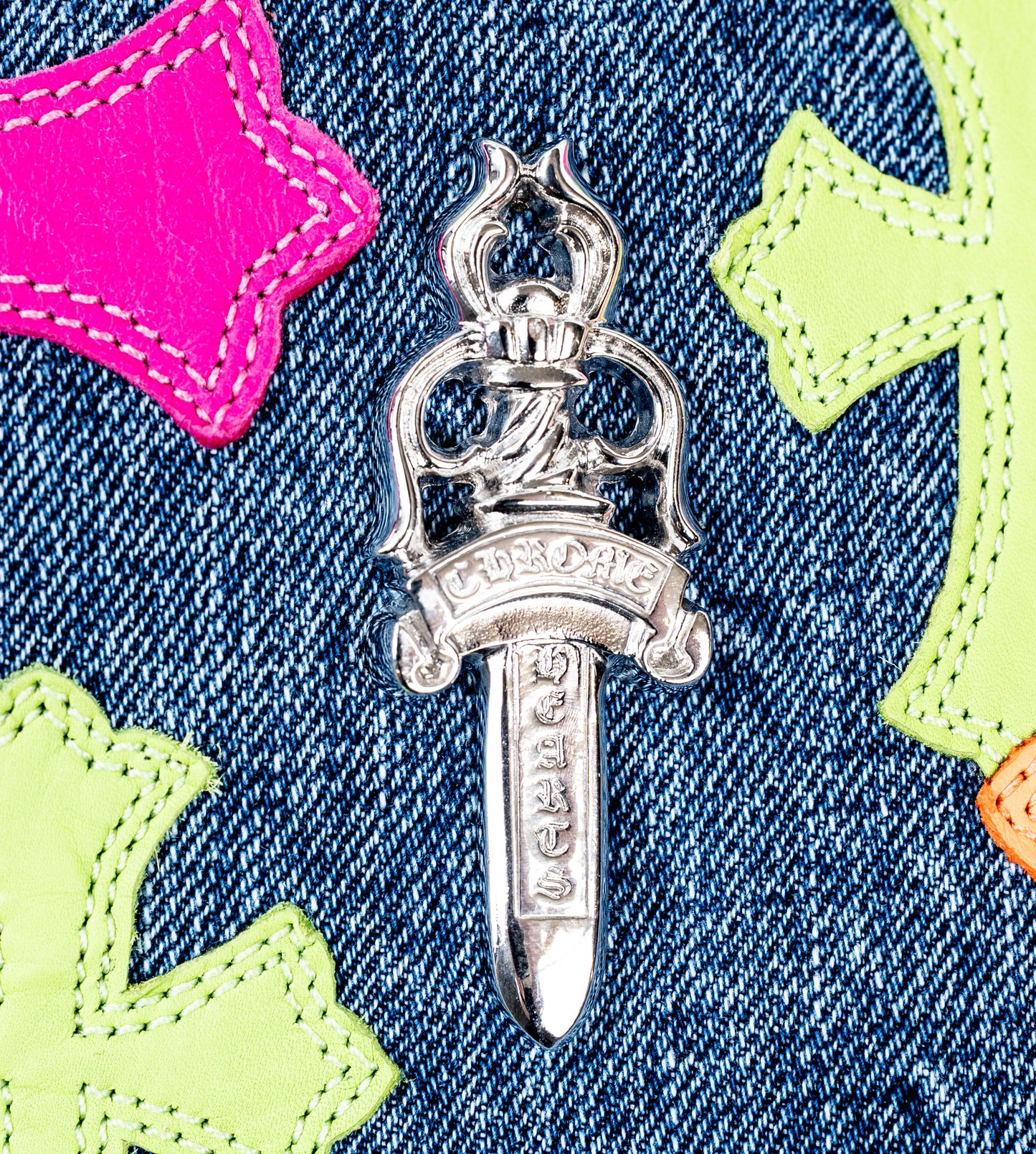 Miami Art Basel Multi-Color Patch Denim Cross Patch Nugget Bag