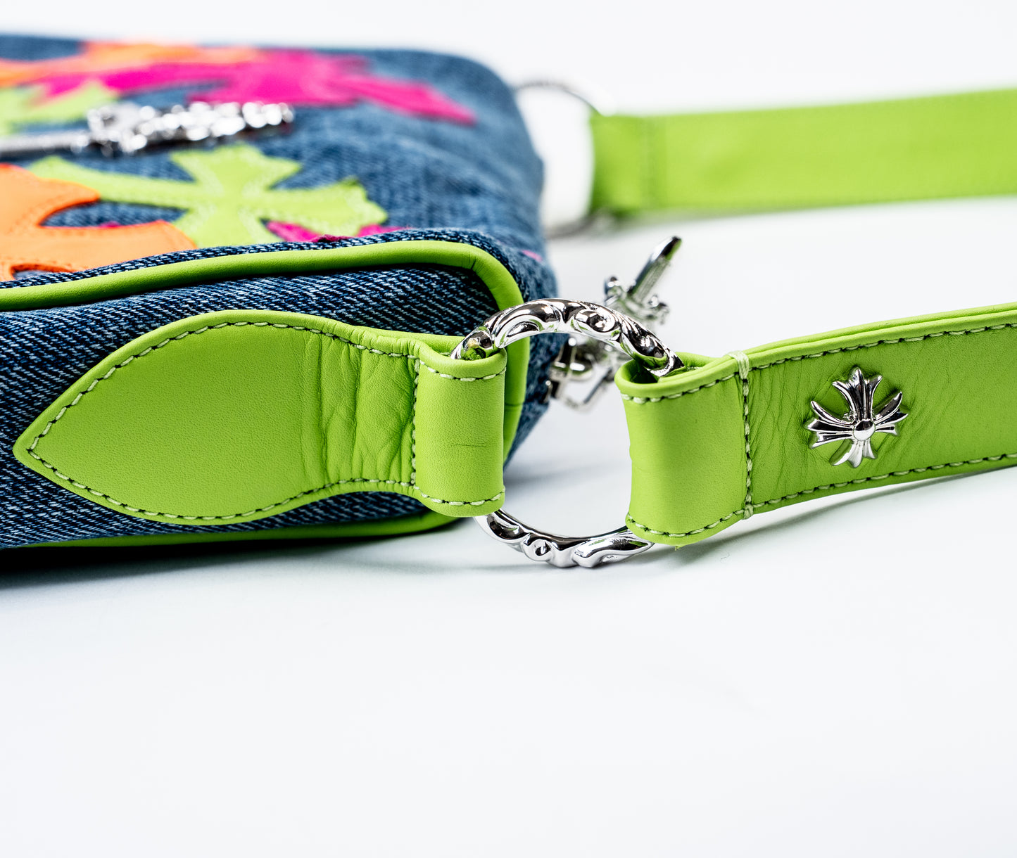 Miami Art Basel Multi-Color Patch Denim Cross Patch Nugget Bag