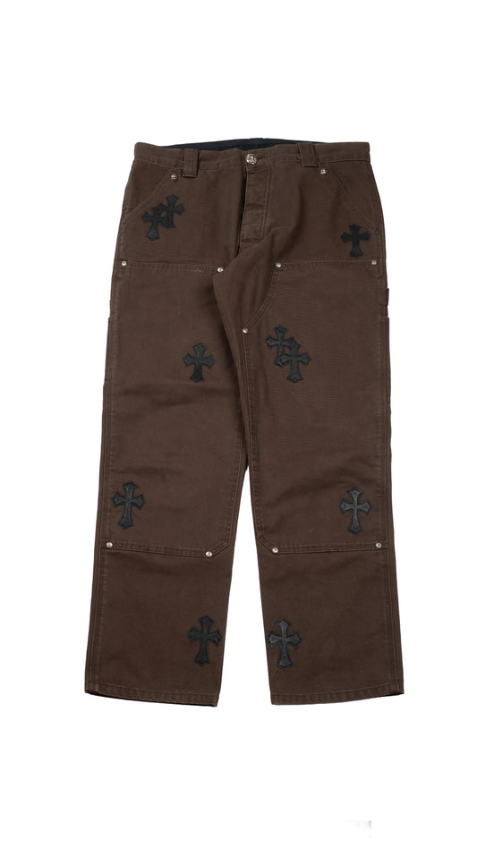 Brown Double Knee Black Patch Carpenter Pants