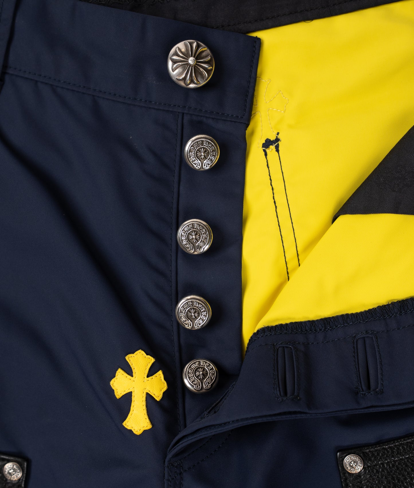 Nylon and Leather Double Knee Pants 'Navy'