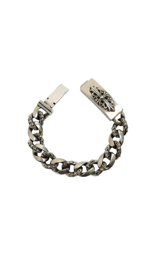 Silver ID Cross Fancy Link Bracelet