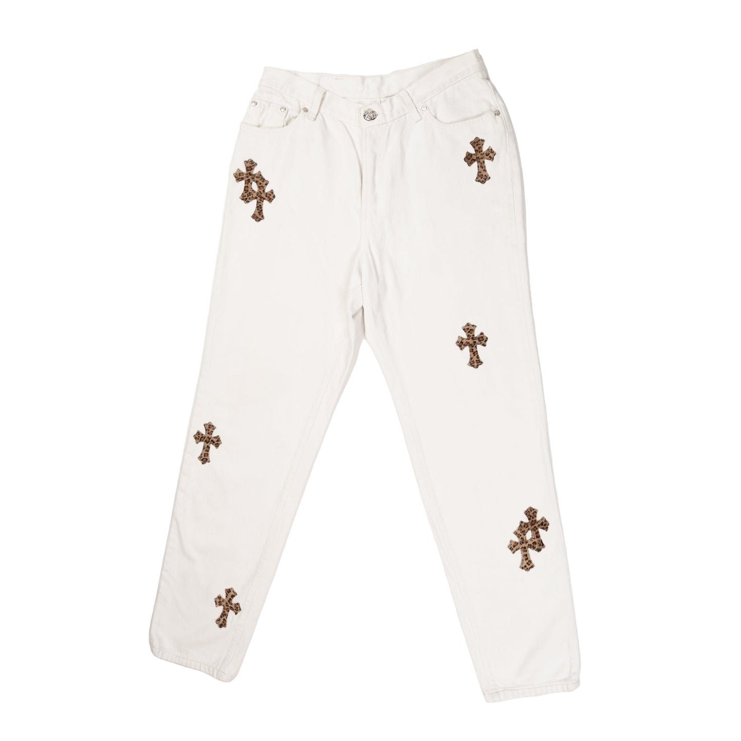 Levi's 501 Leopard Cross Patch White Jeans