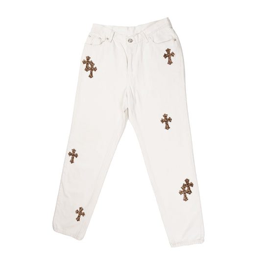 Levi's 501 Leopard Cross Patch White Jeans