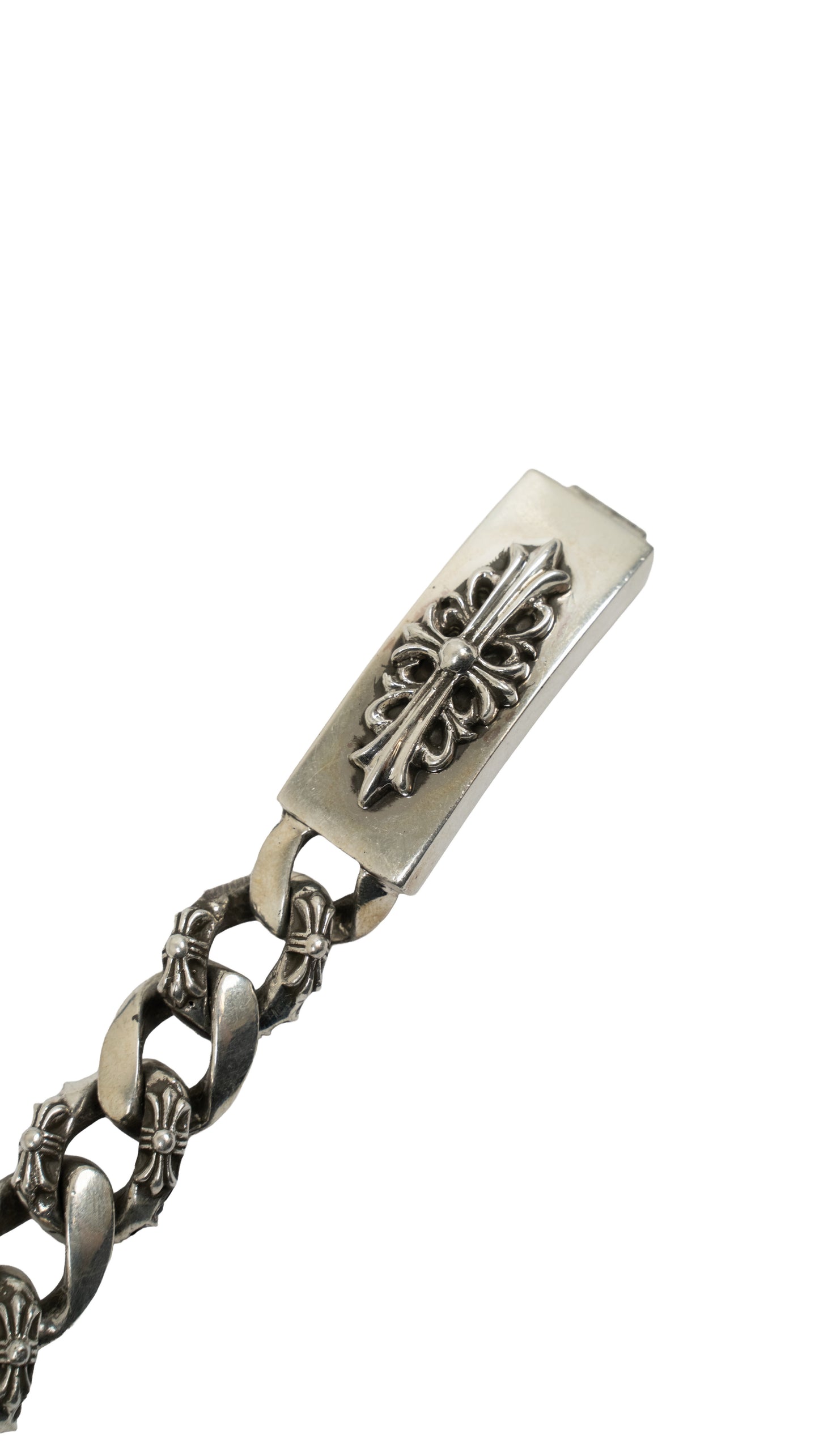 Silver ID Cross Fancy Link Bracelet