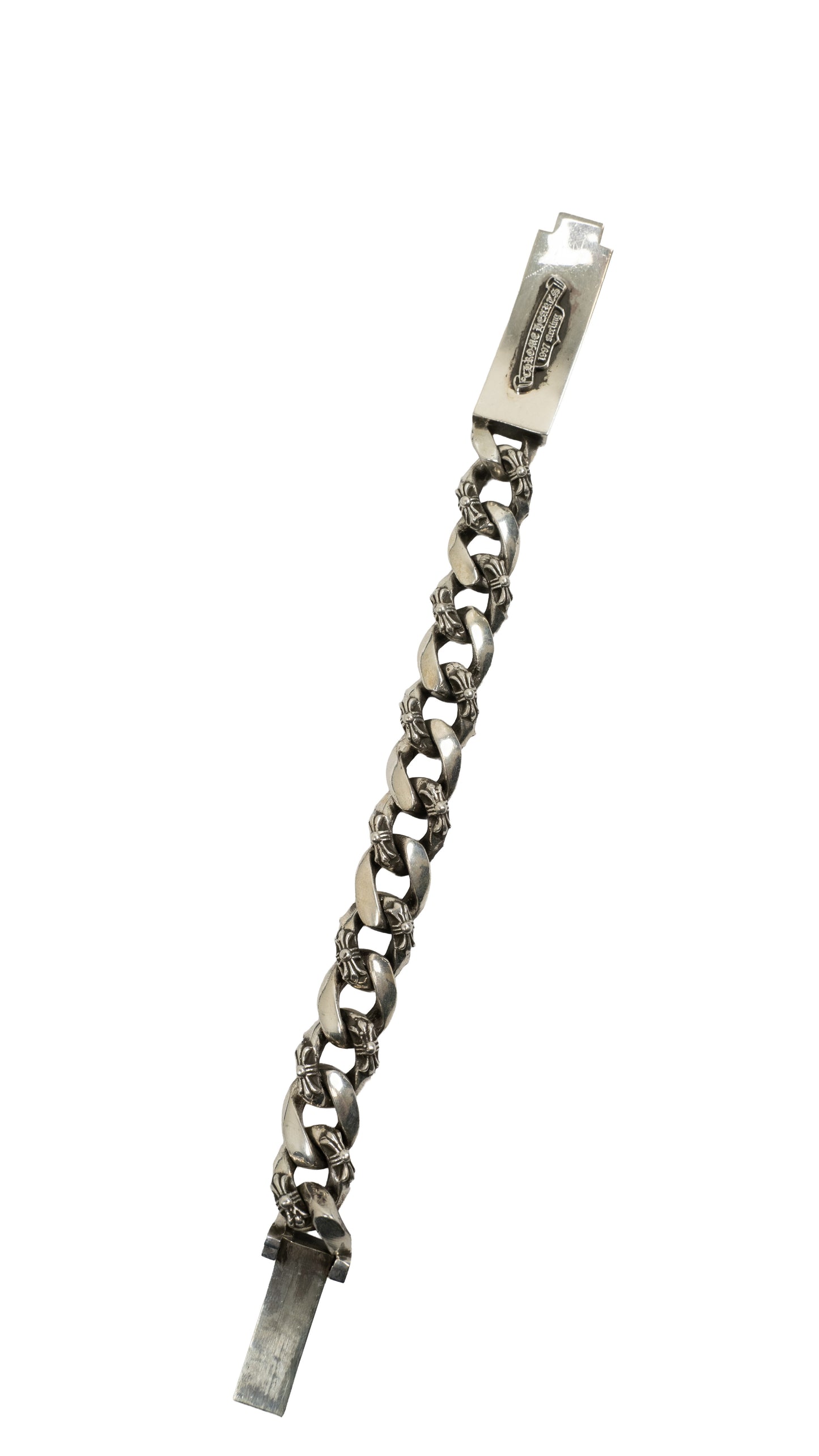 Silver ID Cross Fancy Link Bracelet