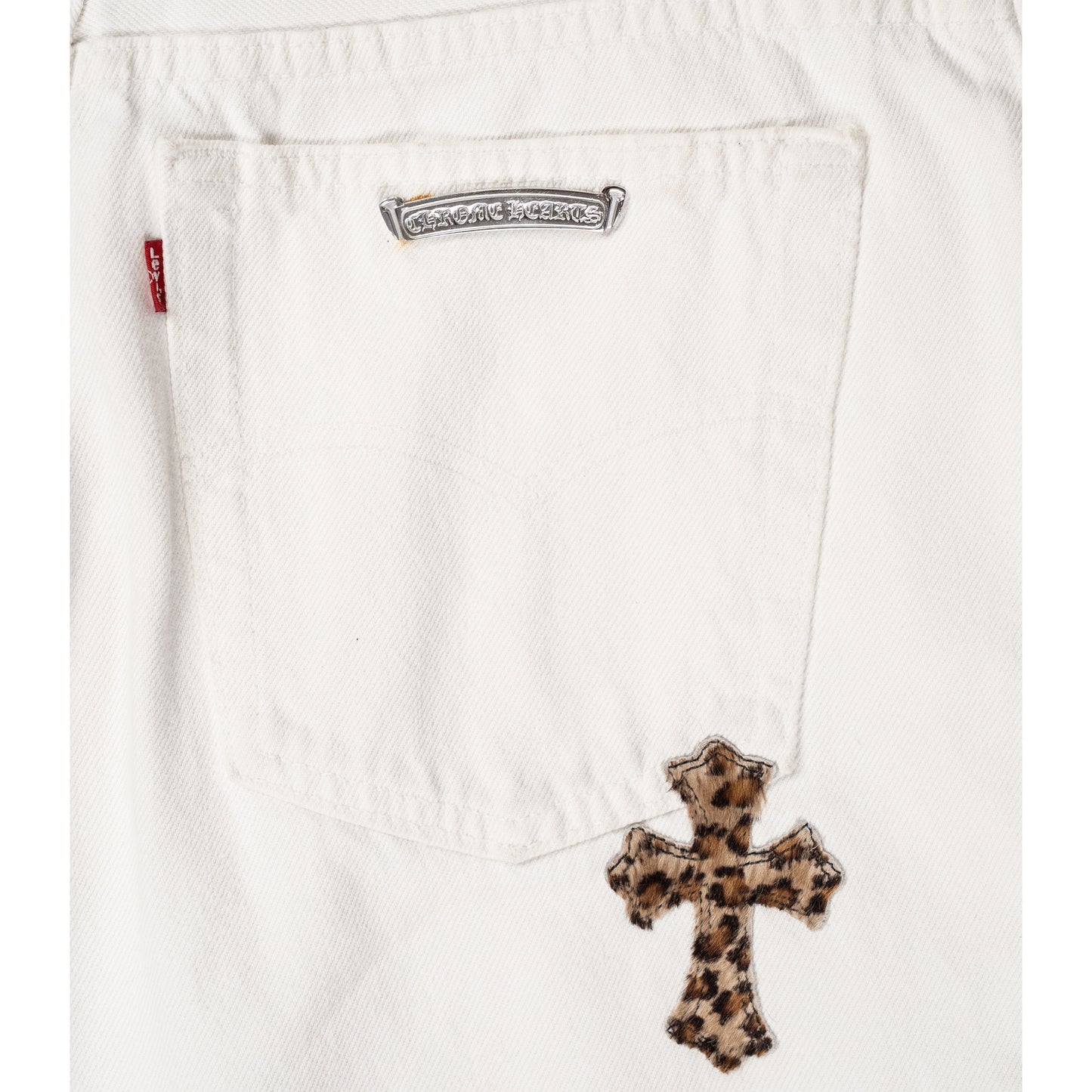 Levi's 501 Leopard Cross Patch White Jeans