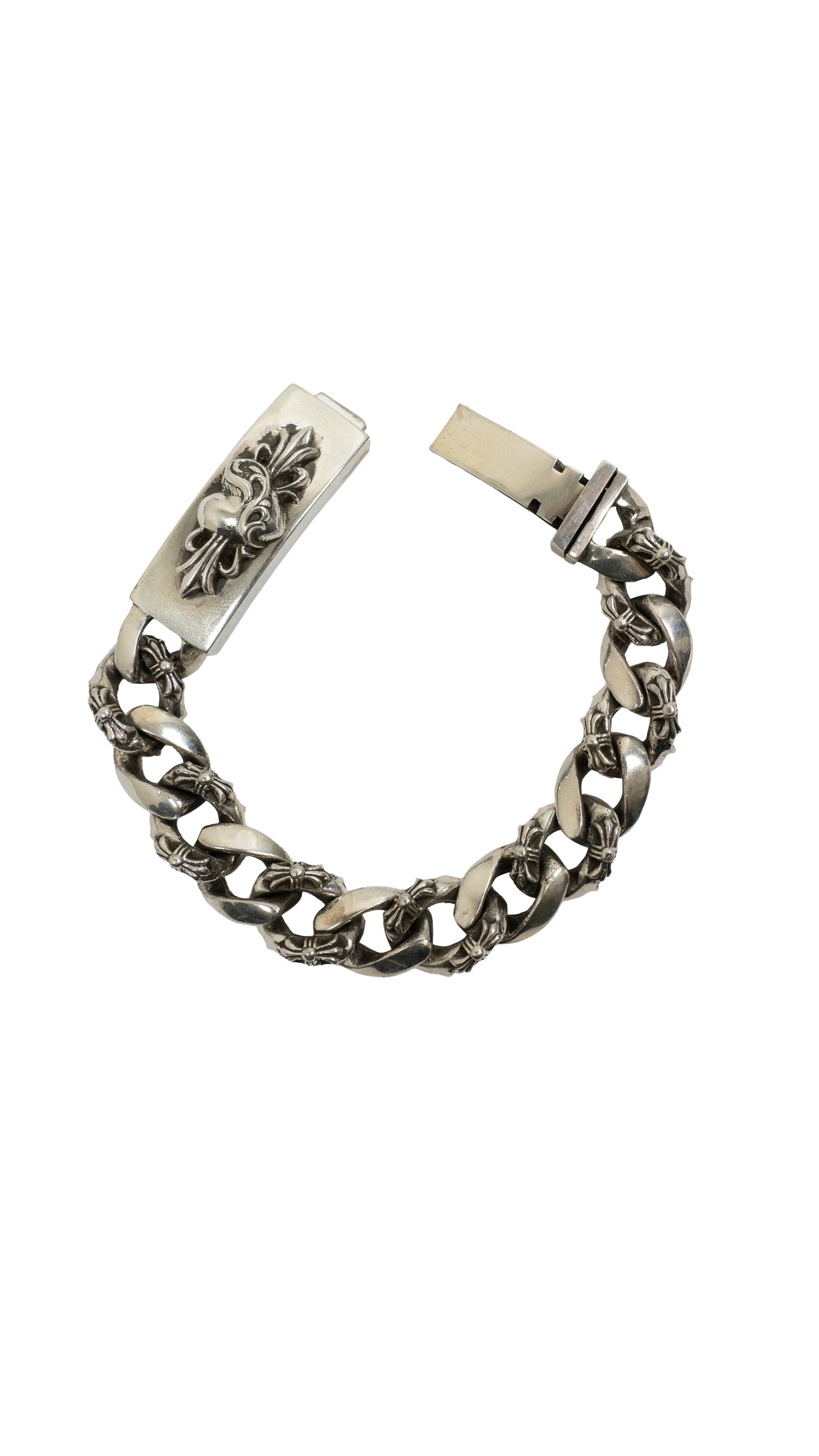Silver ID Vine Heart Fancy Link Bracelet