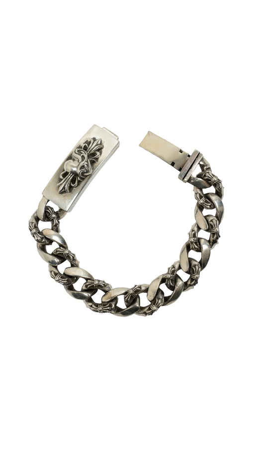 Silver ID Vine Heart Fancy Link Bracelet