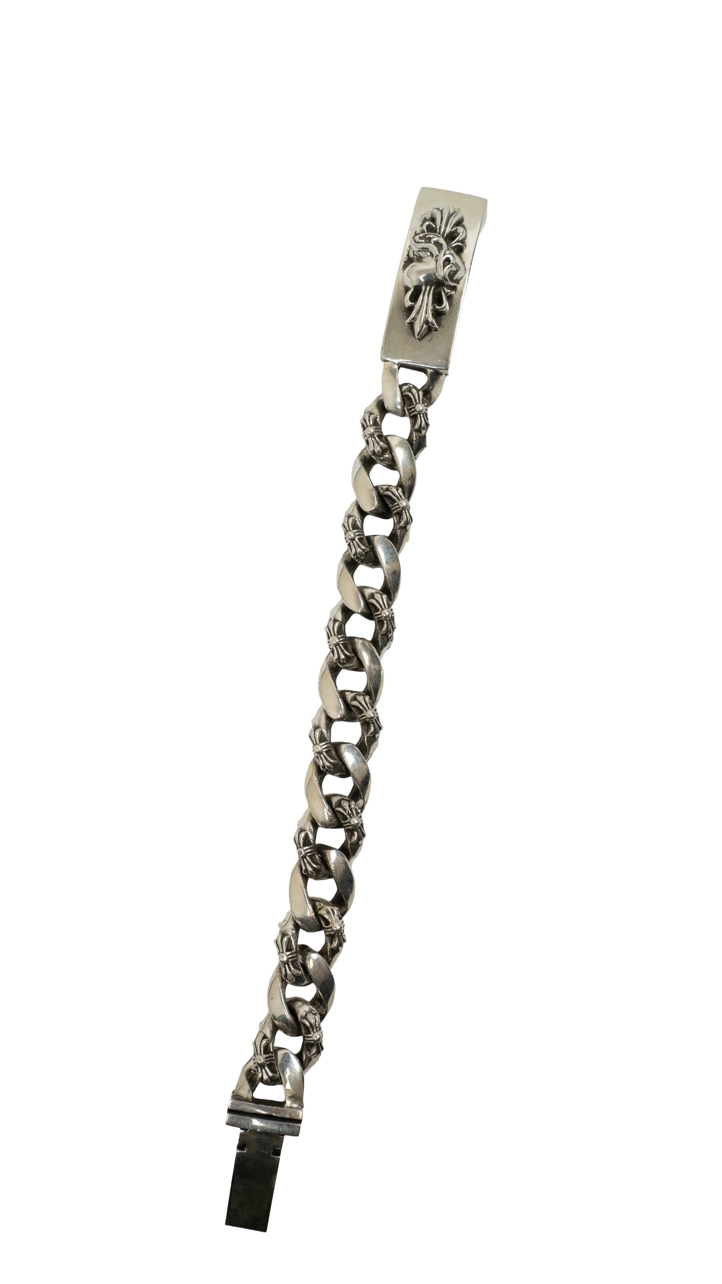 Silver ID Vine Heart Fancy Link Bracelet