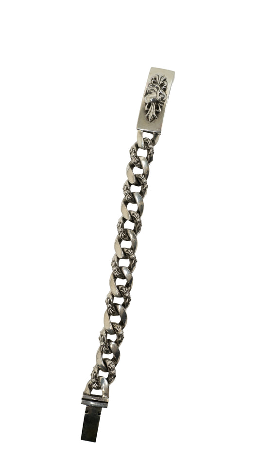 Silver ID Vine Heart Fancy Link Bracelet