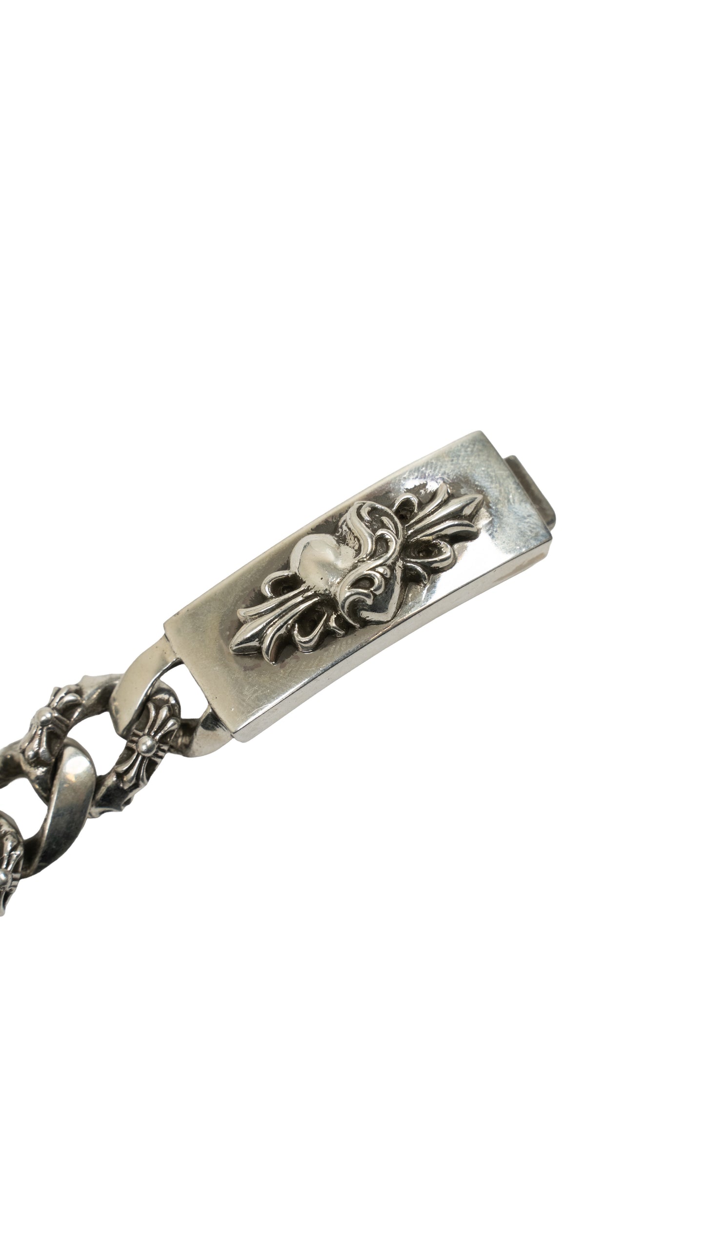 Silver ID Vine Heart Fancy Link Bracelet